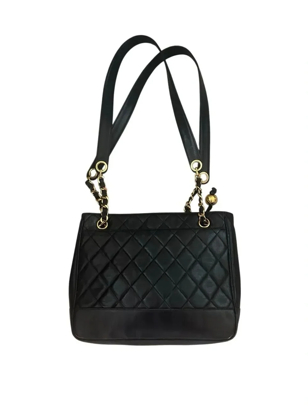 CHANEL Black Quilted Leather Shoulder Bag with Gold Hardware